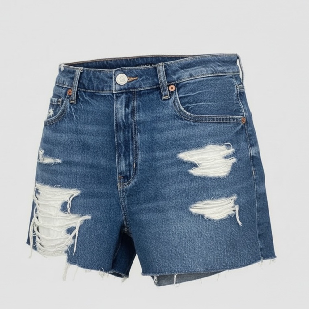 NWT: American Eagle Strigid Ripped Denim Mom Shorts Mid Wash 8 Distressed Trendy